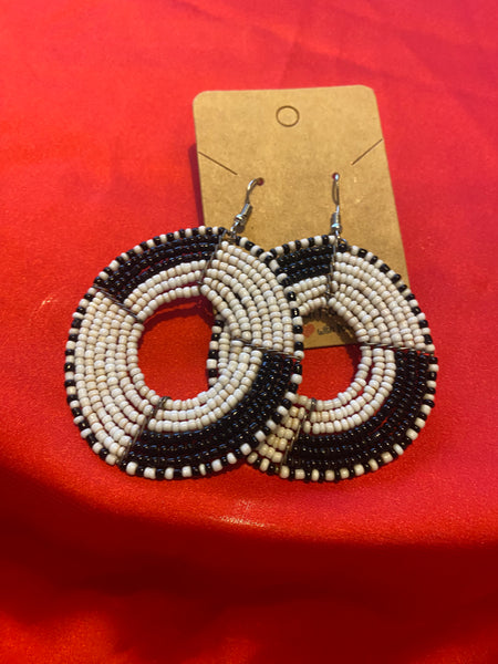 Round black and white earrings